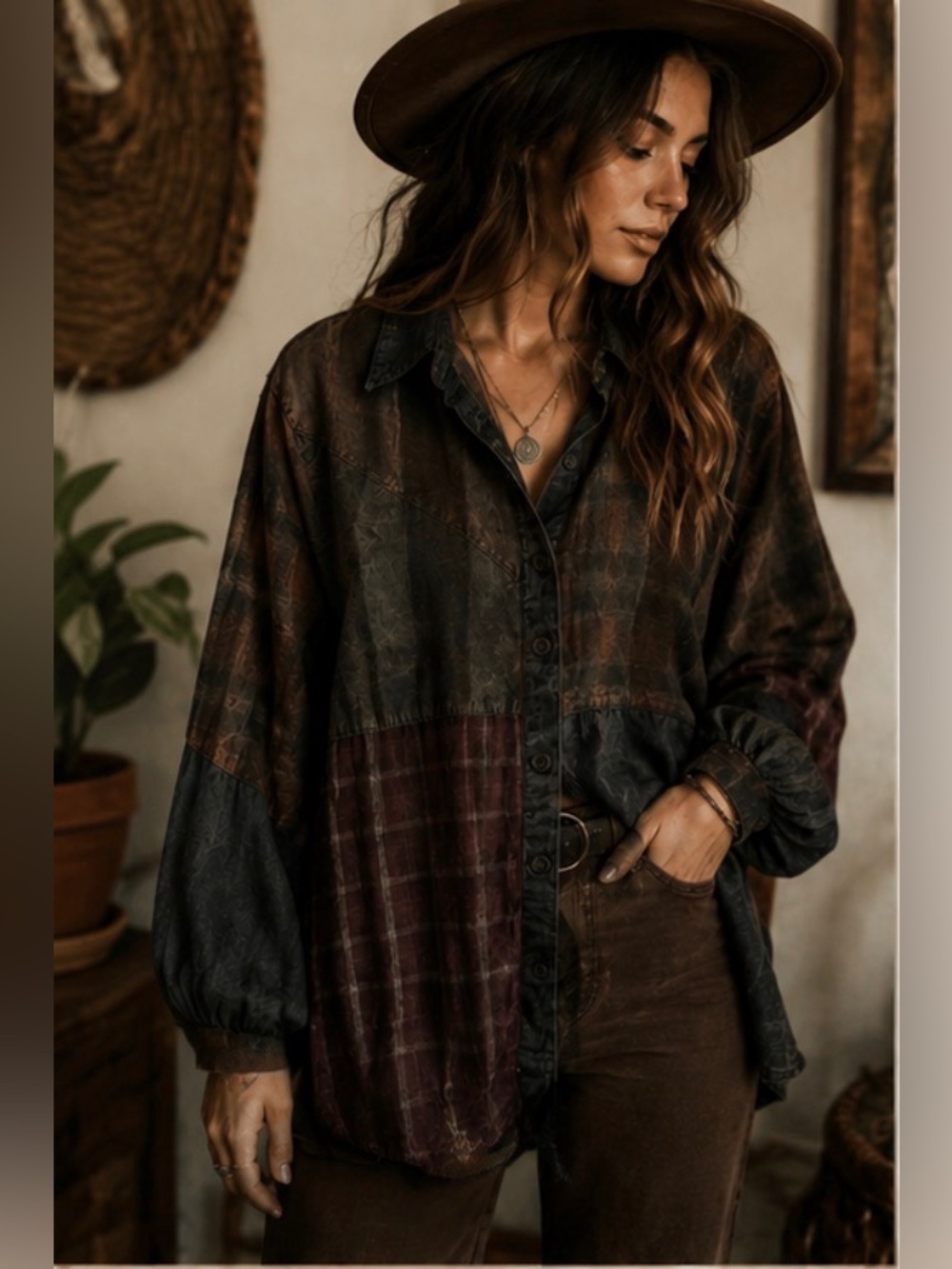 NWT Young Threads Patchwork Flannel Button Up